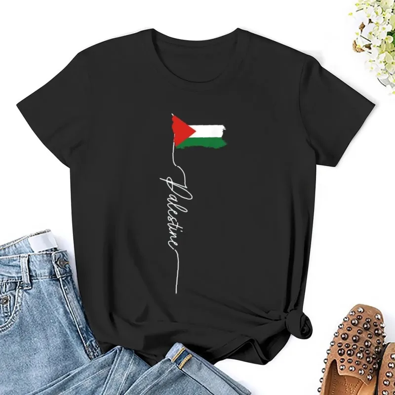 Nome Da فلسطين Com Camiseta Do Mapa Da Bandeira الصيف تي شيرت الجرافيك قميص عادية السراويل الأكمام كوع تي أنثى تي شيرت بلايز