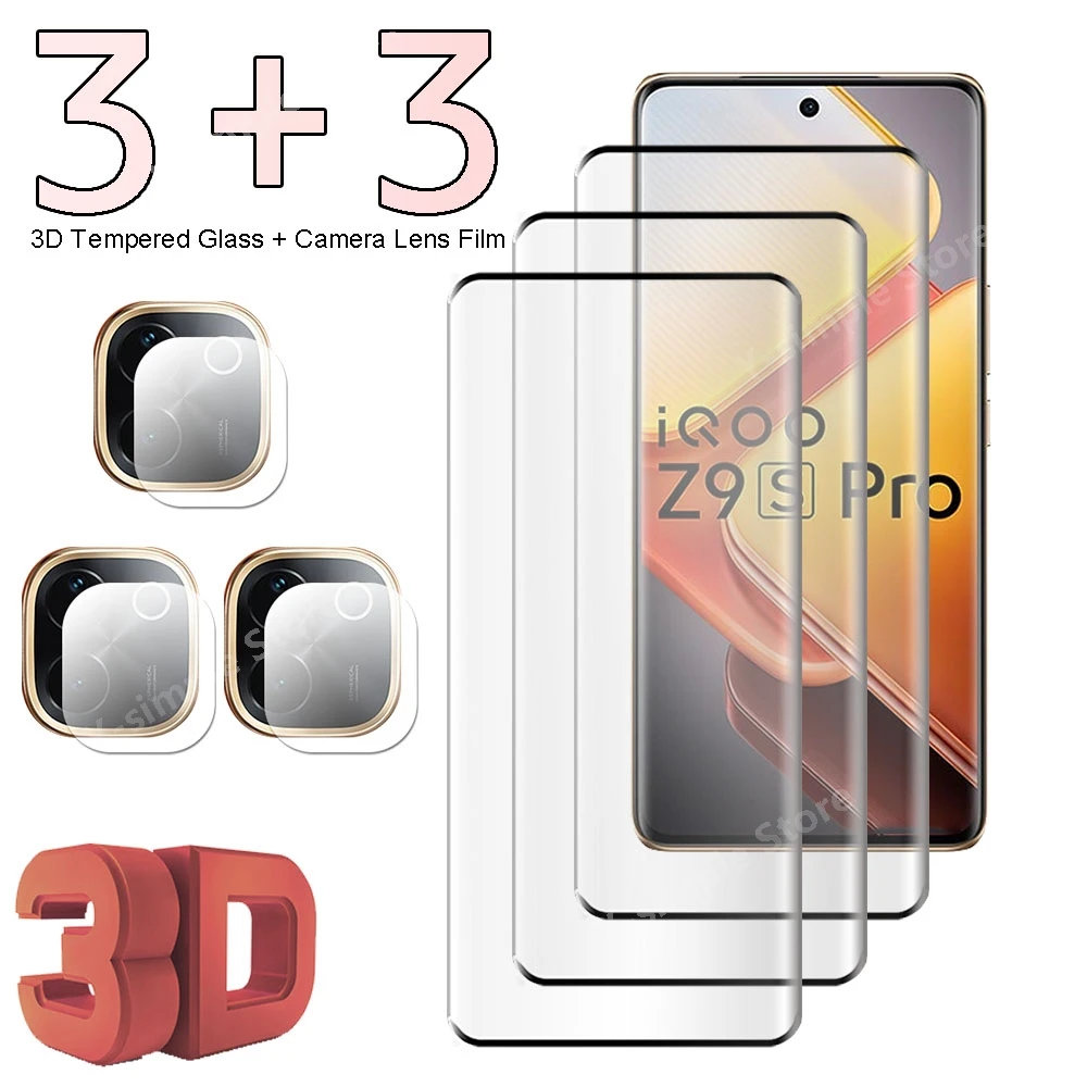 3+3 Curved Tempered Glass For vivo IQOO Z9s Pro Screen Protector Anti Explode Film Soft Camera Lens film For IQOO Z9s Glass