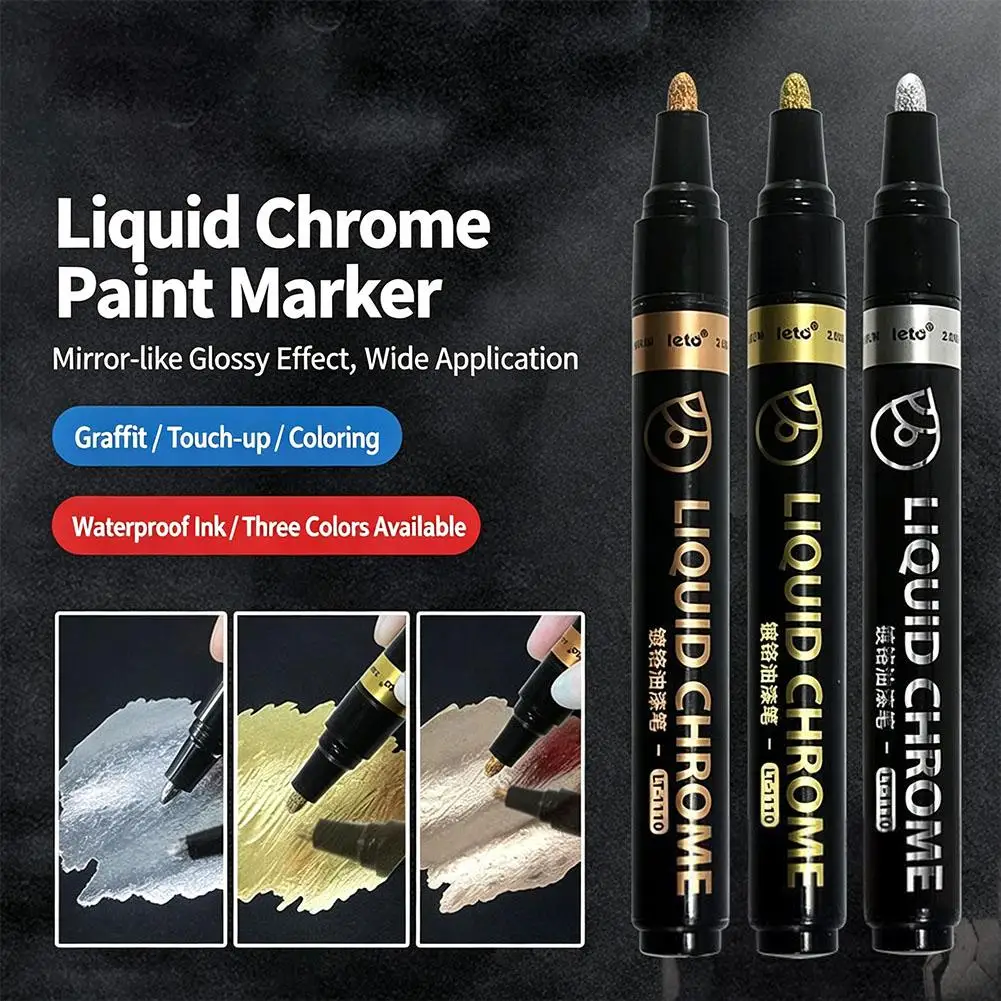 Chrome Mirror Marker Pen 1.0/2.0mm  3 Colors Reflective Paint Pen Chrome Metallic Markers For Coloring Model Metal Plastic DIY