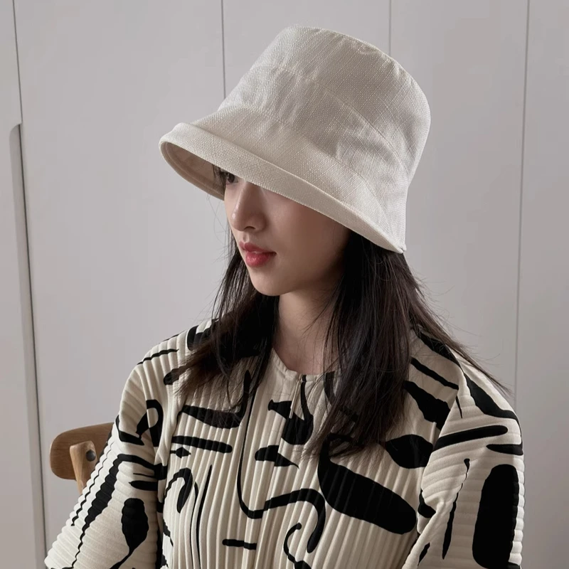 

Летняя дышащая элегантная повседневная рыбацкая шляпа в стиле ретро, загнутая шляпа для бассейна, бежевая льняная шляпа от солнца