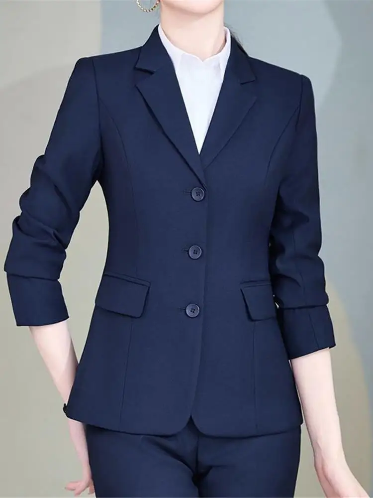 طقم بدلة نسائية صغير الحجم للربيع والخريف، زي رسمي للعمل، ملابس احترافية للمقابلات، بلوزة وبنطلون أنيق للمرأة العاملة