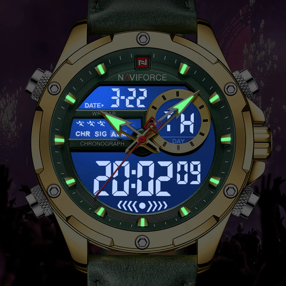 Imagem -04 - Naviforce-relógio Militar Masculino 9208 Luxo Quartzo Original Relógio de Pulso Esportivo Impermeável Pulseira de Couro Relógio Digital Analógico