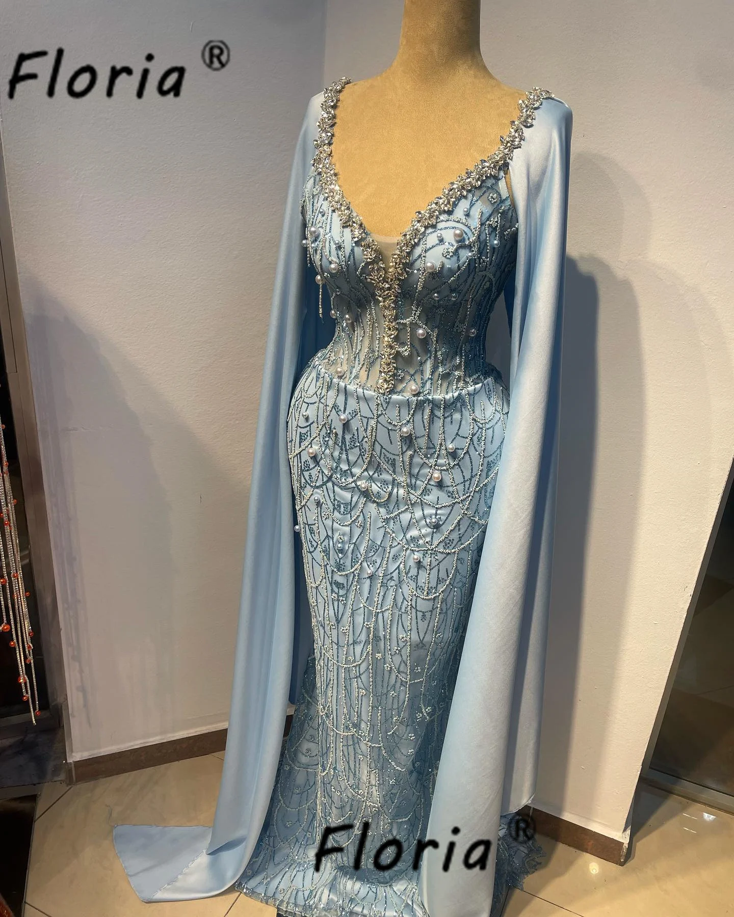 

Aso Ebi Blue Mermaid Evening Dresses 2025 Luxury Africa Women Customized Pearls Crystal Wedding Party Dress Plus Size Customized