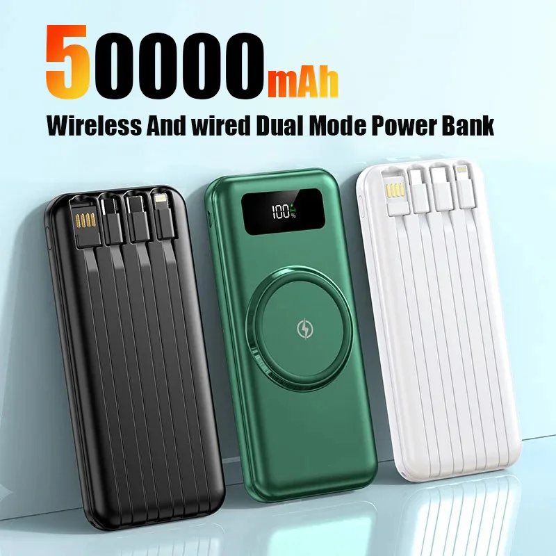 200000 مللي أمبير المحمولة عالية السعة المغناطيسي شحن لاسلكي الطاقة المحمول مع 4 أسلاك الطاقة لسامسونج هواوي Xiaomi آيفون #2