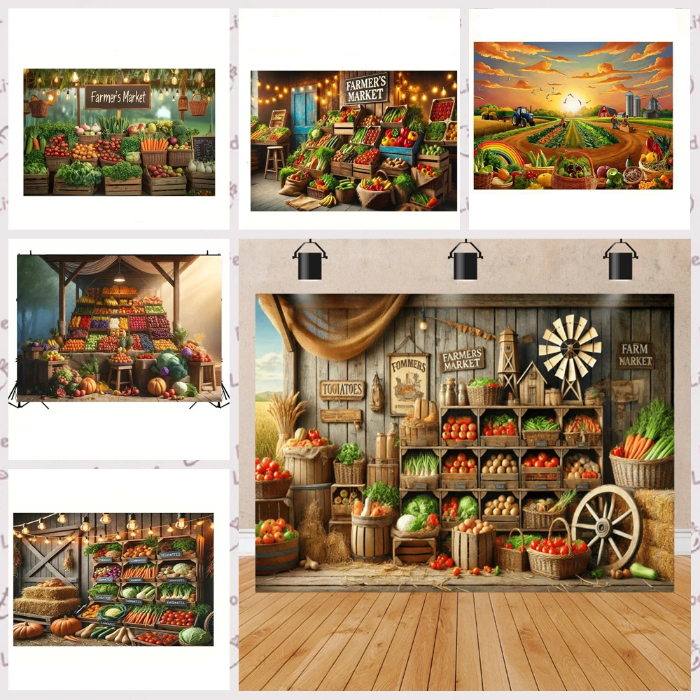

Vibrant Fruit and Vegetable Themed Custom Farm Party Decoration Banner Provided With Portrait Photography Studio Prop Background