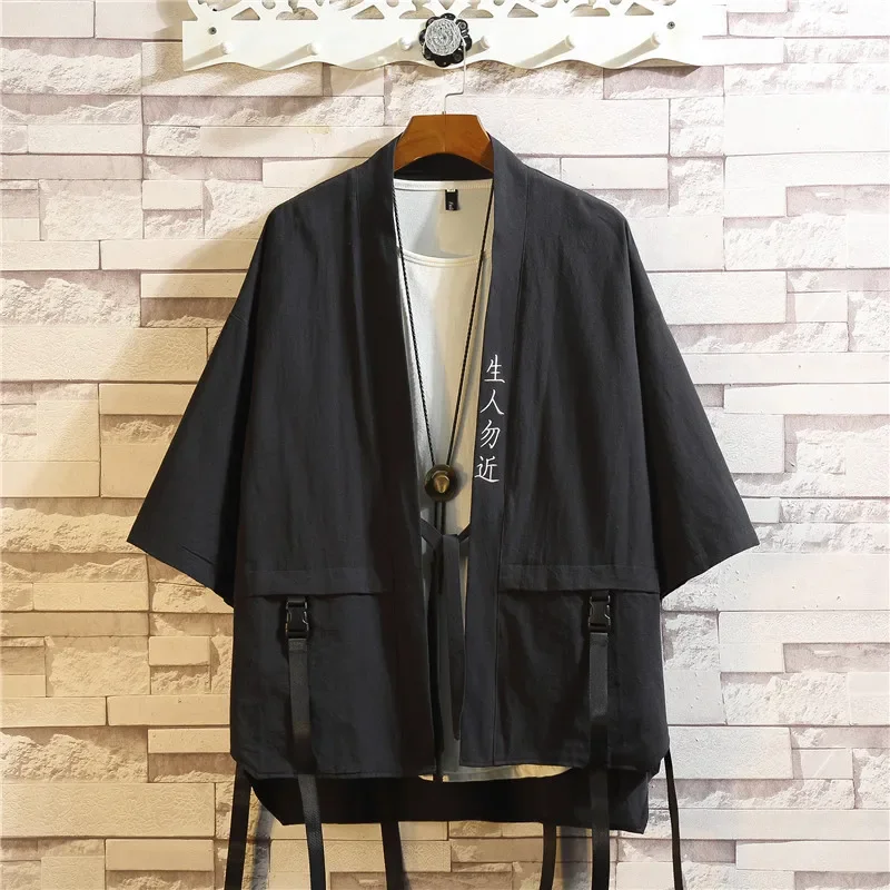 summer-men's-haori-cardigan-kimono-shirt-samurai-japanese-clothing-robes-loose-obi-male-yukata-jacket-streetwear-asian-clothes