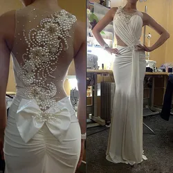 Customized Mermaid Evening Dresses Special Occasion Crystal Pearls Floor Length Elegant Formal Gowns For Women Spandex Dress
