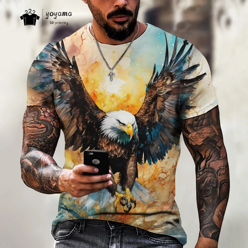 

Новая мужская футболка с 3D изображением орла, летняя уличная мужская футболка, дышащая мужская футболка с коротким рукавом, повседневная мужская одежда с круглым вырезом в виде животных