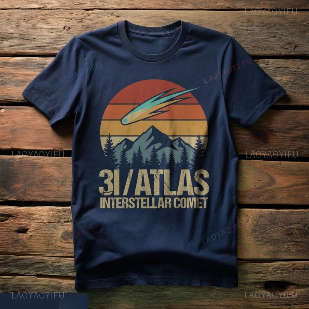 Retro Space 3I ATLAS Sci-Fi Space Graphic T-Shirt Interstellar Comet Astronomy Aliens Tshirt Casual Fashion Cotton Man Tees