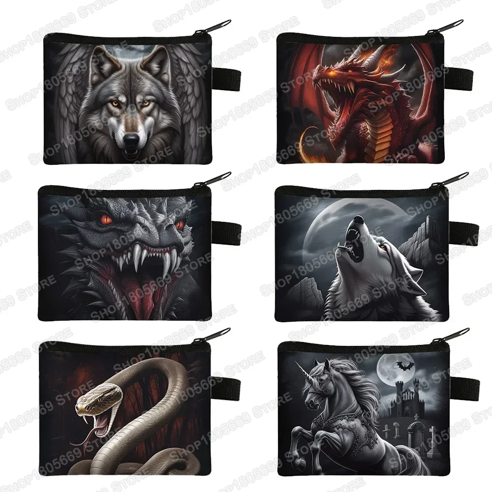 Nette Dark-Sac de rangement pour pièces de monnaie, sacs d'argent, loup hurlant, porte-carte d'identité et de crédit, petit cadeau