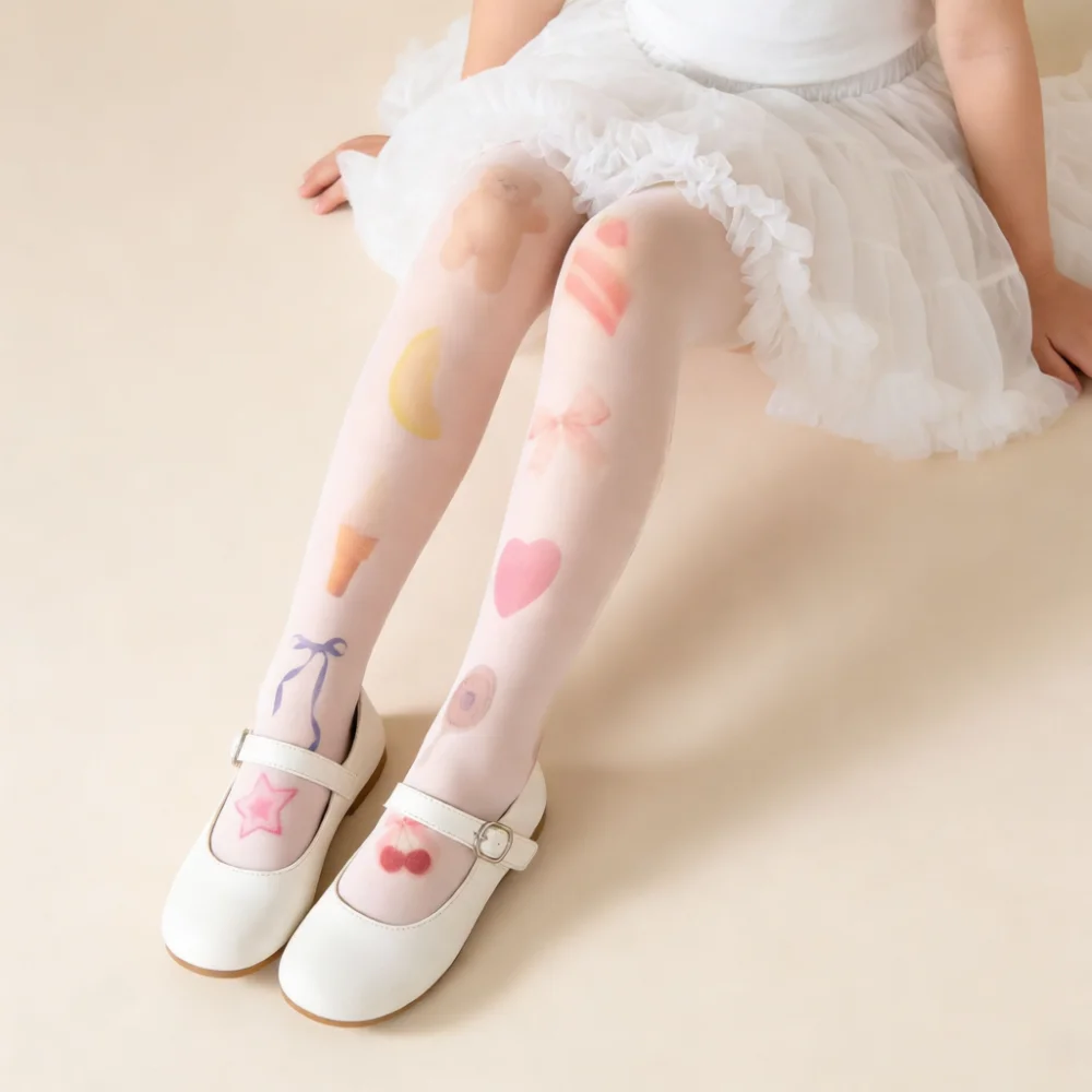Girls Summer Pantyhose Thin Tights Digital Printed Cartoon Design Breathable Soft Nylon Stockings Toddler Kids Base Leggings