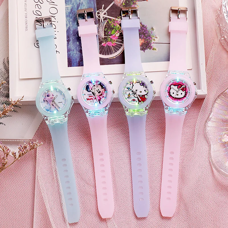 Hello Kitty Girls Watches for Kids Luminous Source Silicone Princess Elsa Children Watch Boys Gift Clock Wrist Relogio Feminino