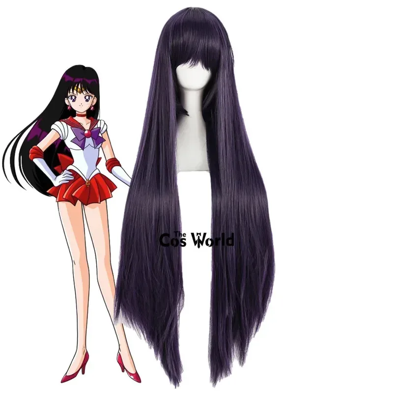 Sailor Mars Hino Rei 100cm de largo Anime Cosplay pelucas fibra pelo sintético resistente al calor + gorro de peluca