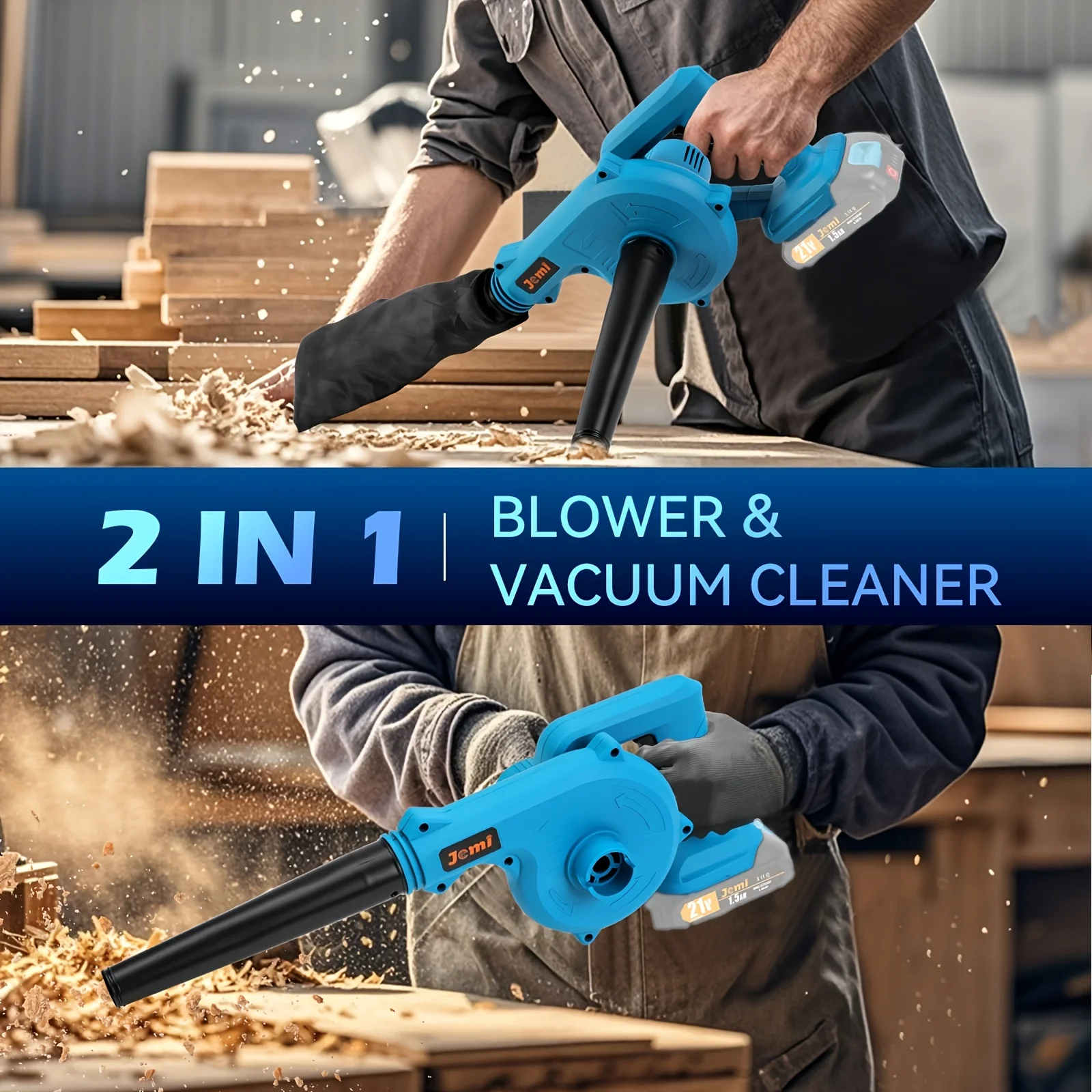 Jemi Tool 2-in-1 Akku-Laubbläser, mit Zubehör, geeignet für Rasenpflege, Blattblasen, Staubentfernung und Schneeentfernung – Detail 3