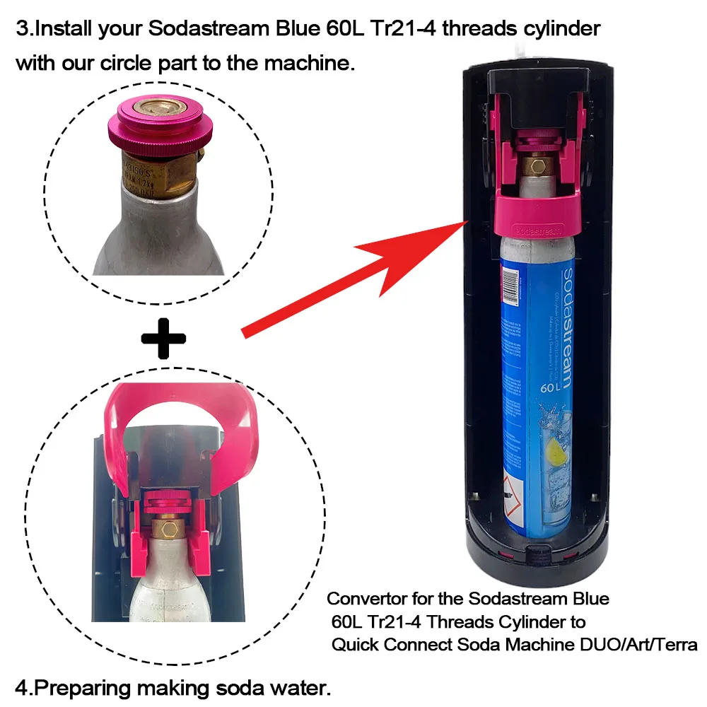 CO2 Convertor for Sodastream Blue 60L Tr21-4 Threads Cylinder to Quick Connect Soda Machine DUO/Art/Terra