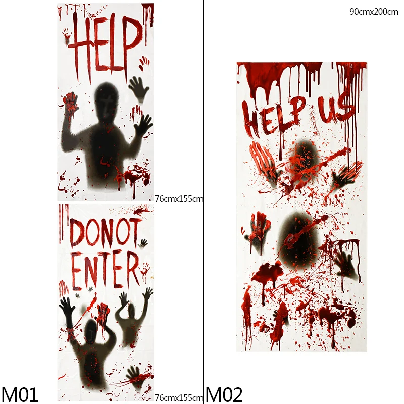 할로윈 피 묻은 손 창문 스티커 호러 여성 유령 벽 피 묻은 스티커 2025 해피 할로윈 파티 홈 데코레이션
