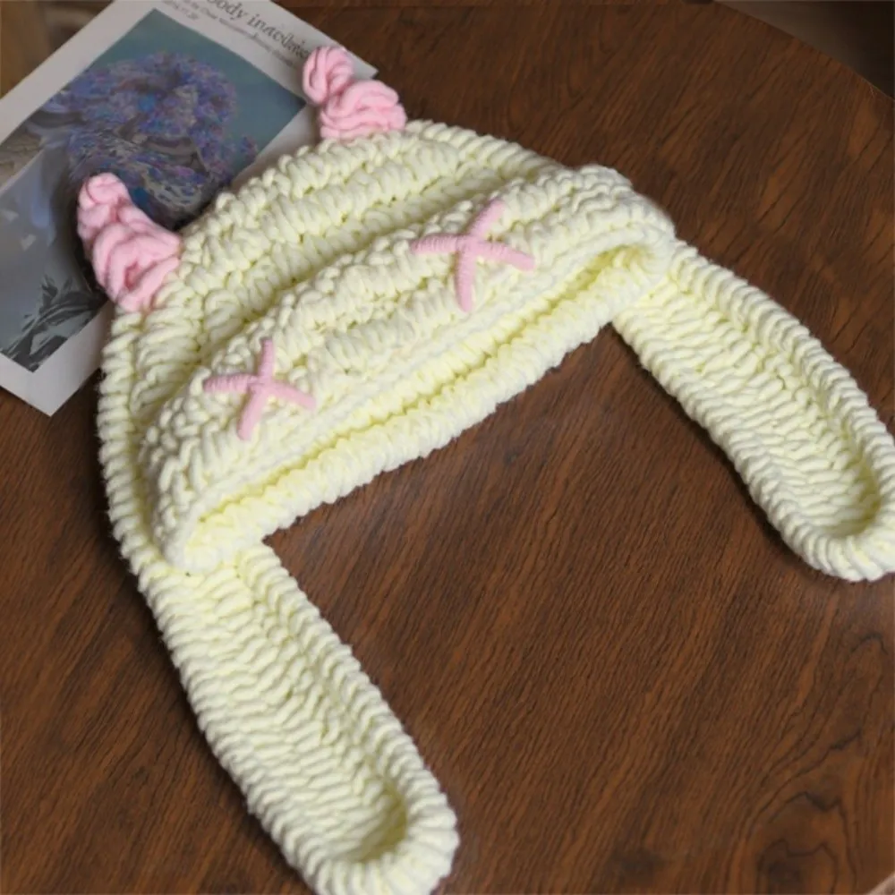 مضحك تنوعا محبوك بيني Y2K الدافئة آذان طويلة قبعة الشرير القوطية نمط قبعة السفر الخريف الشتاء #1