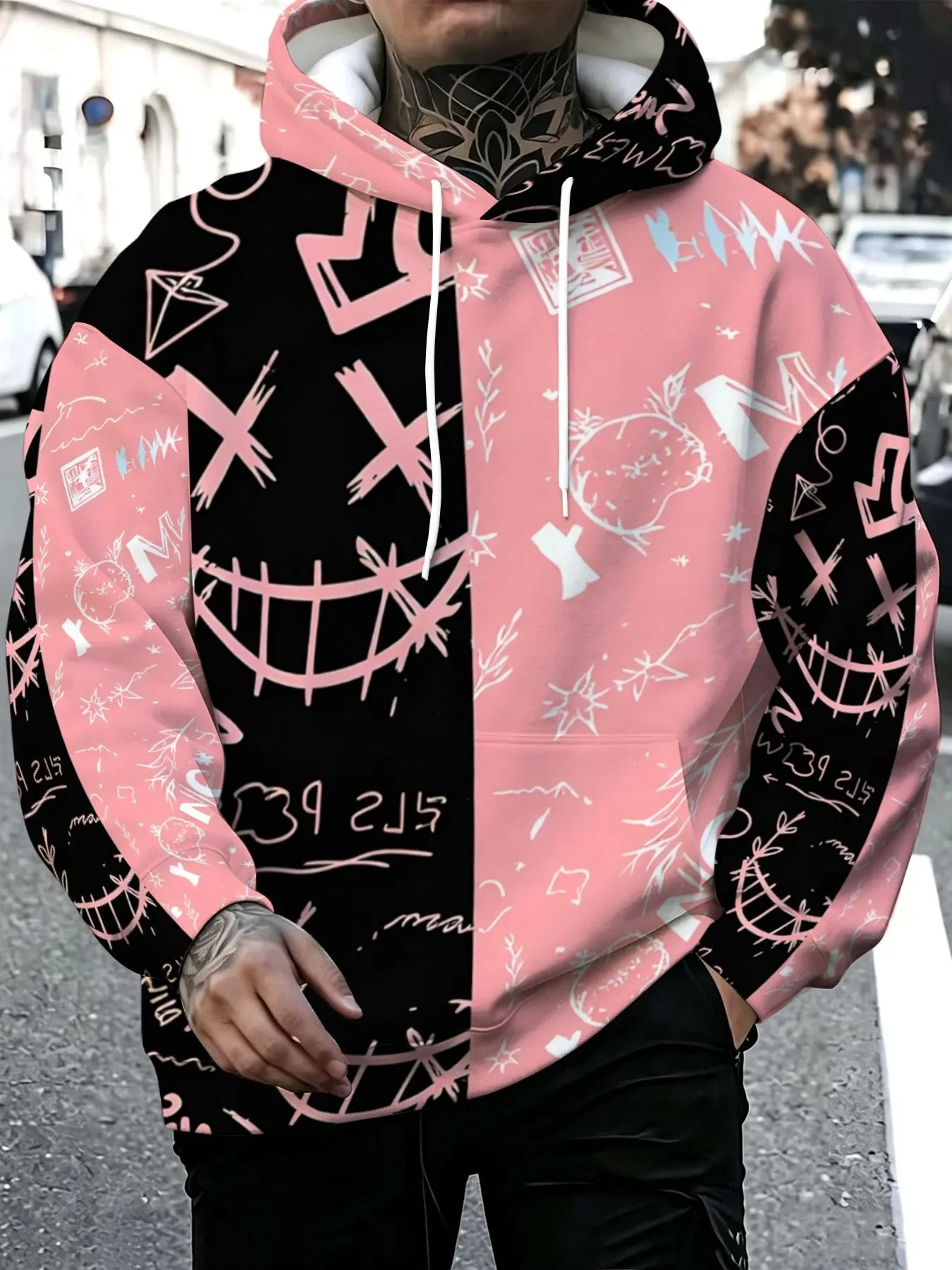 2026 Autumn/Winter Best-selling Street Fashion Casual Comfort Soft 3D Smiling Face Pattern Printed Men's Hooded Sweatshirt