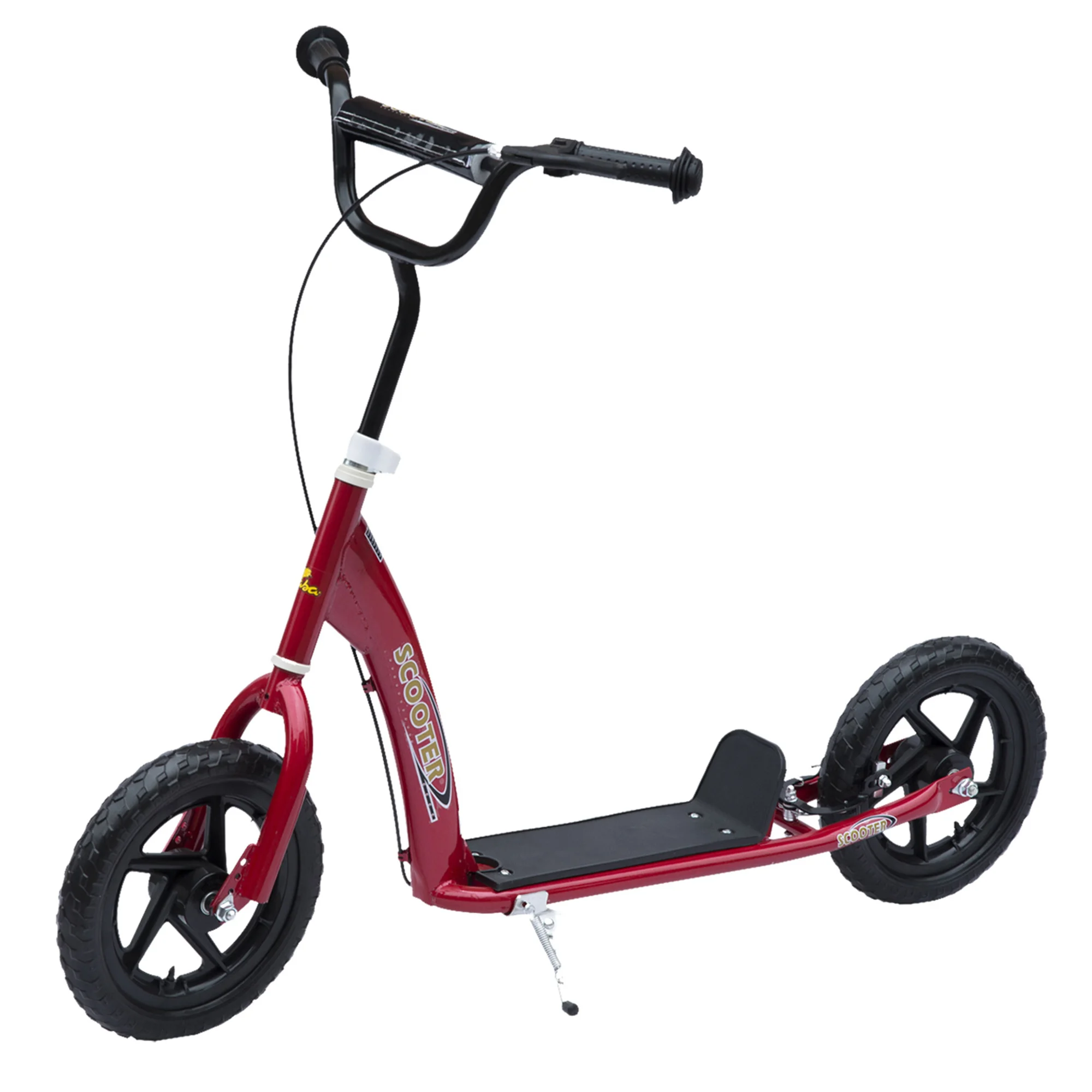 HOMCOM Patinete para Niños de +5 Años Scooter de 2 Ruedas Grandes de 12 Pulgadas con Freno y Manillar Ajustable en Altura