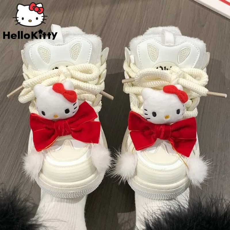 Sanrio Hello Kitty nowa estetyczna buty deskorolkowe Y2k japonia koreańska uniwersalna gruba podeszwa bawełniana buty na co dzień słodkie trampki