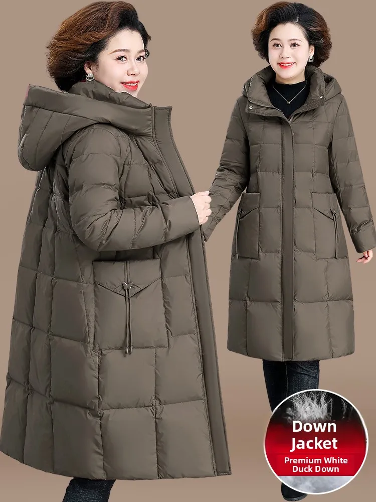 

Winter Long Lightweight down Jaet for Middle-Aged Women Knee-Length Faionable Thin Cotton Coat Mommy Winter Faion