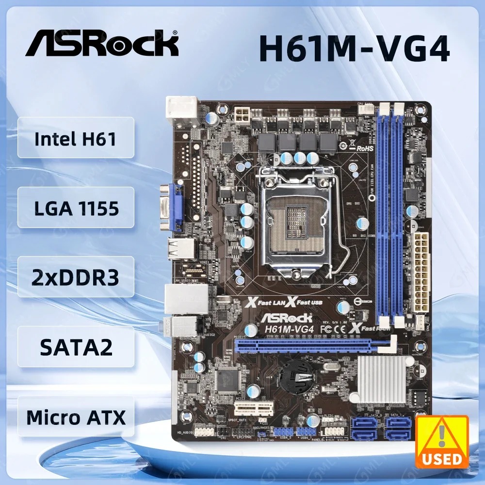 Материнская плата ASRock H61M-VG4 Intel H61 DDR3 LGA 1155, 16 ГБ, поддержка Core i3-2130 i5-2320 i5-2500 i5-3470 PCI-E 2,0 процессор Micro ATX