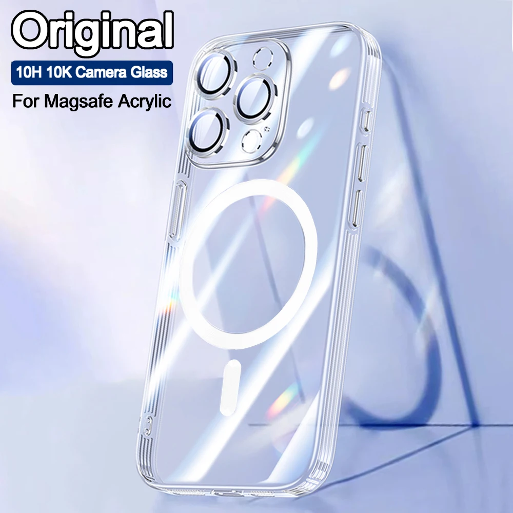 For Apple Original Magsafe Case Iphone 15 14 Plus 11 12 13 Pro Max Wireless Magnetic Logo Clear Coverage Camera Protective Glass