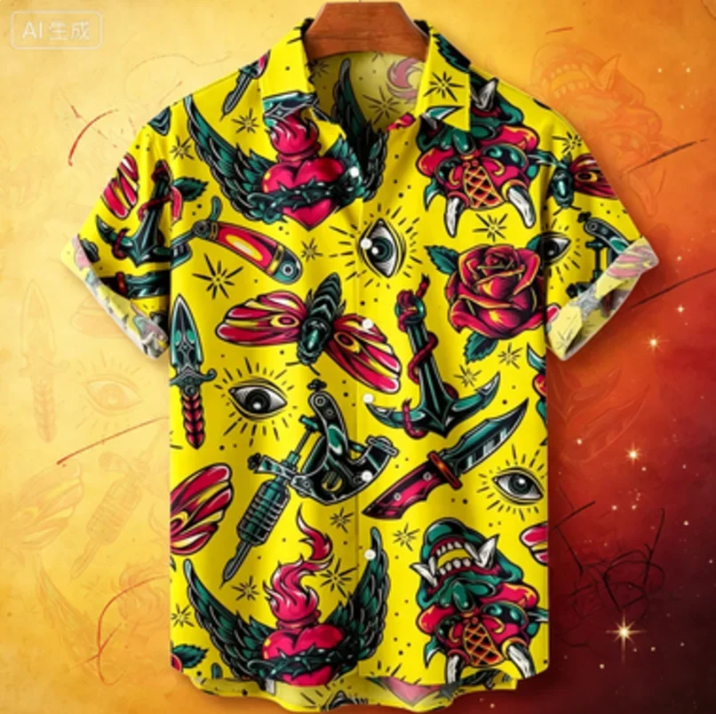 Devil Horror 3D Printed Summer Men's Loose Breathable Short Sleeve Street Aloha Shirt
