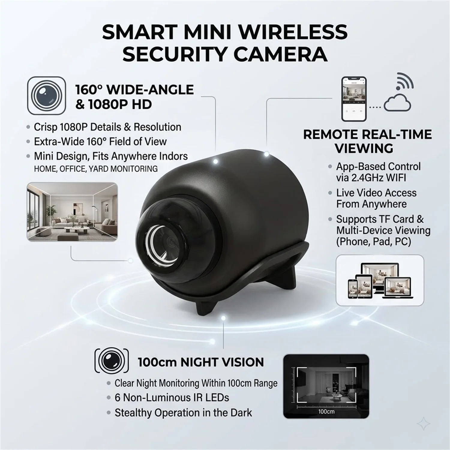 Câmera IP de Segurança Interna X5 2.4G WiFi 1080P HD, Gravador de Vídeo com Fio, Monitor Remoto, Micro Câmera