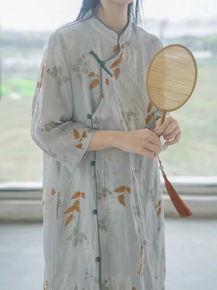 

Оригинальный дизайн в национальном стиле Qipao, женское новое улучшенное платье ханьфу в китайском стиле в стиле ретро, платье Cheongsam Zen с принтом Ramie