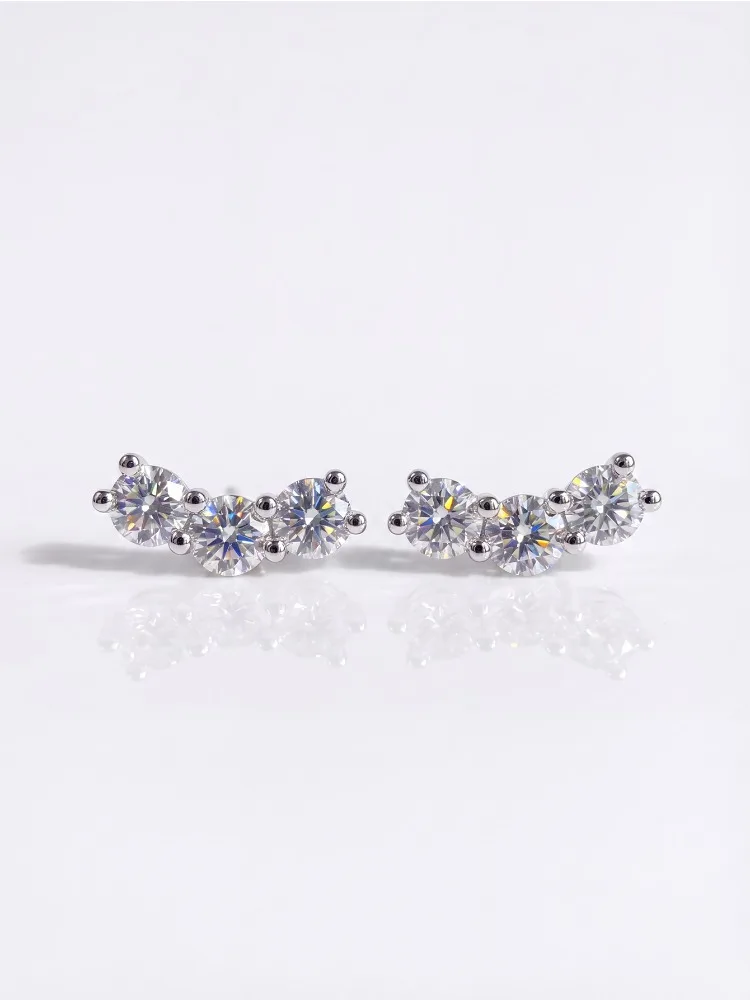 Glänzende 0,6CT gebogene Echt-Moissanit-Diamant-Ohrringe für Damen, echtes 925er Sterlingsilber, Geschenk für Dating, Party, edler Schmuck – Detail 2