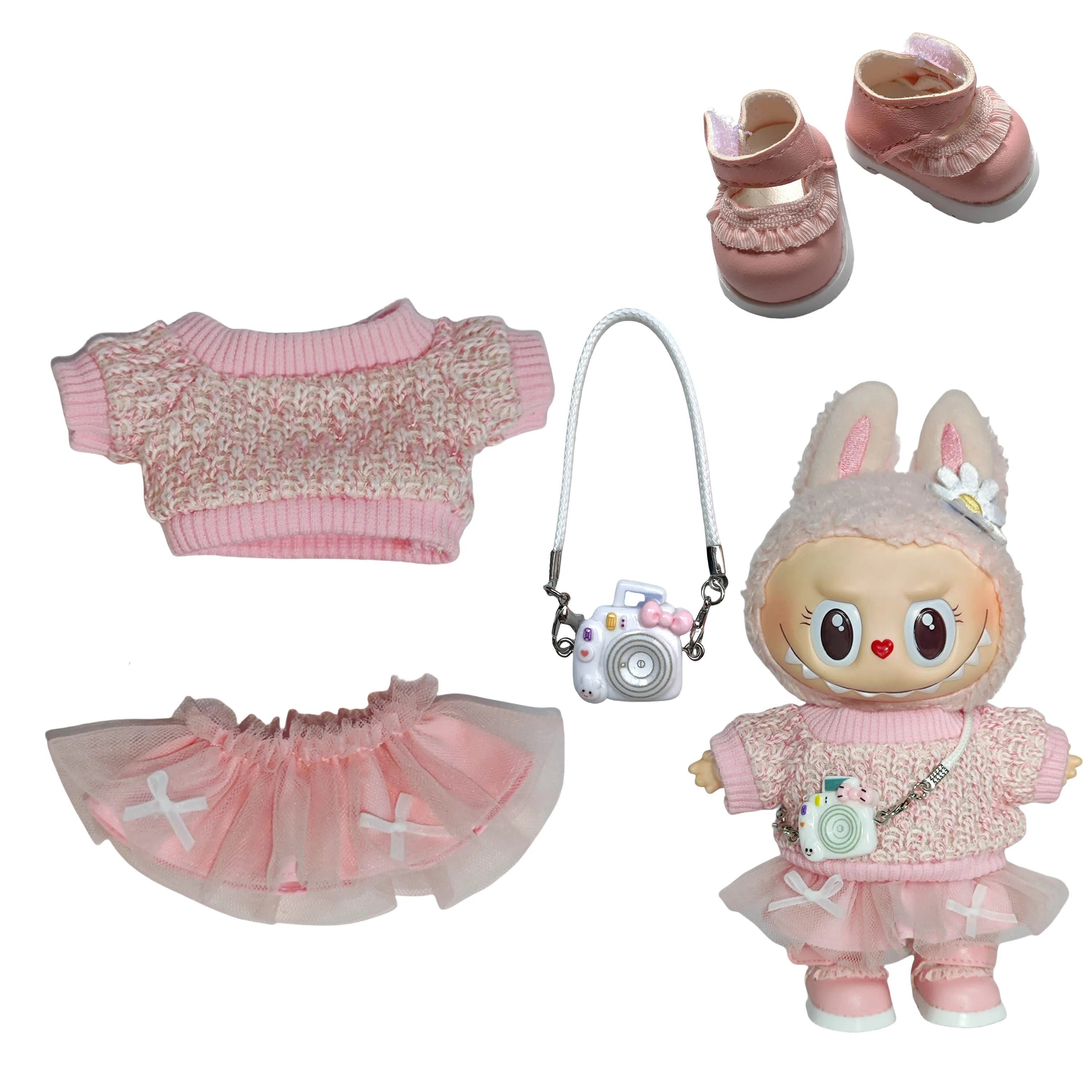 Mini Plush Doll'S Clothes Outfit Accessories For Korea Kpop Exo 15-17cm Labubu Idol Overalls set Clothing Gift