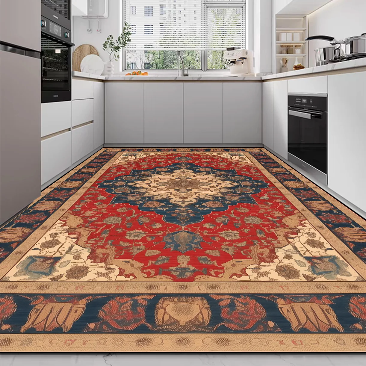 Persian Style Kitchen Absorbent Carpet Red Home Decor Living Room Rugs Large Size Room Non-slip Mat Entrance Door Mat Alfombras