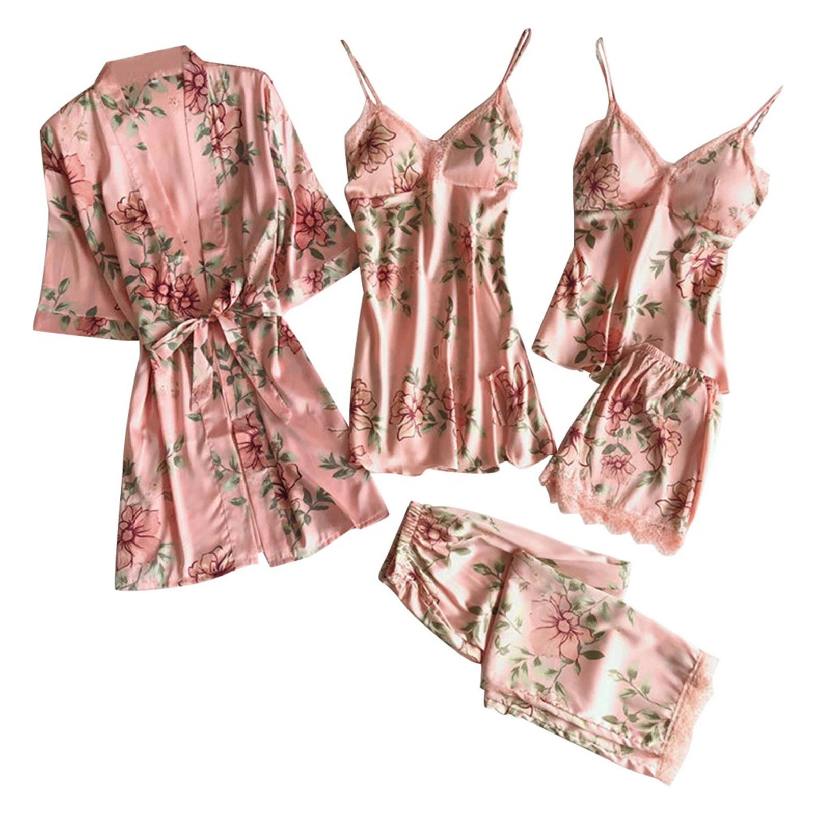 

Loose And Comfortable Lace Nightgown Set High Quality Fashion Women's Sleepwear Printed Suspender Five Piece Set Home Clothes