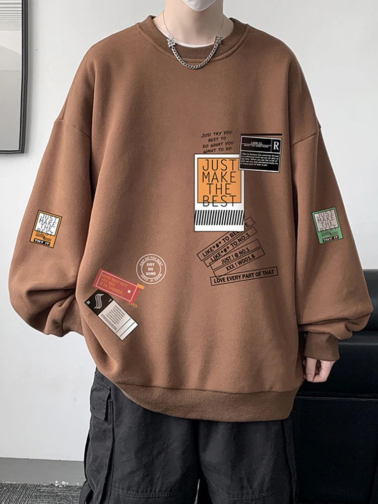 

Коричневая мужская толстовка оверсайз с длинными рукавами и капюшоном, весенне-осенняя модная брендовая толстовка в американском стиле с принтом в стиле ретро, не требует глажки