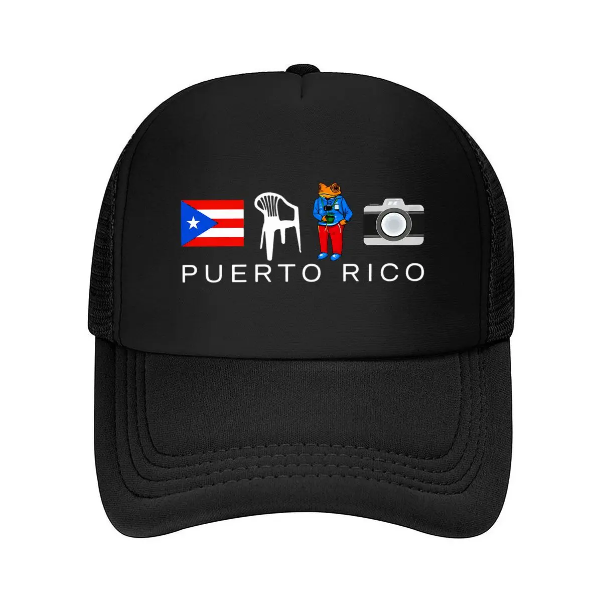 Puerto Rico Flag Frog Photographer Camera Design Mesh Baseball Cap Hip Hop