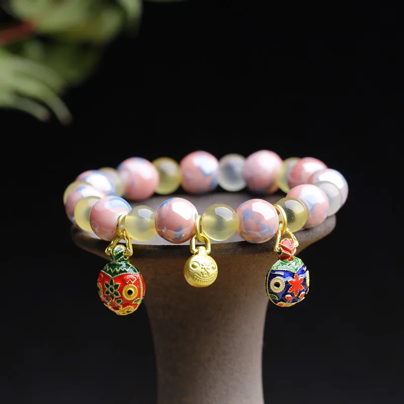 Chinese Style Colorful Fragrant Grey Glass Beads Bracelet Lucky Beads Men's and Women's High-end Jewelry for Peace and Joy