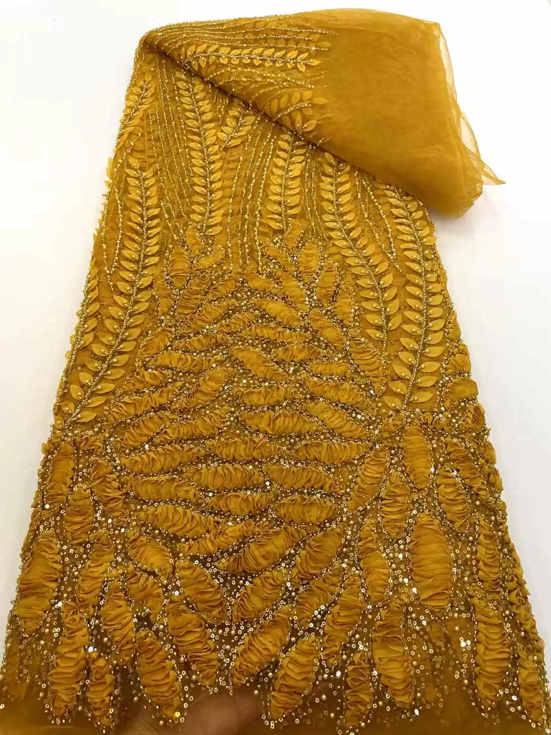 African Sequins Lace Fabric Beads High Quality Luxury French Flower Net Embroidered For Nigeria Dress Sew