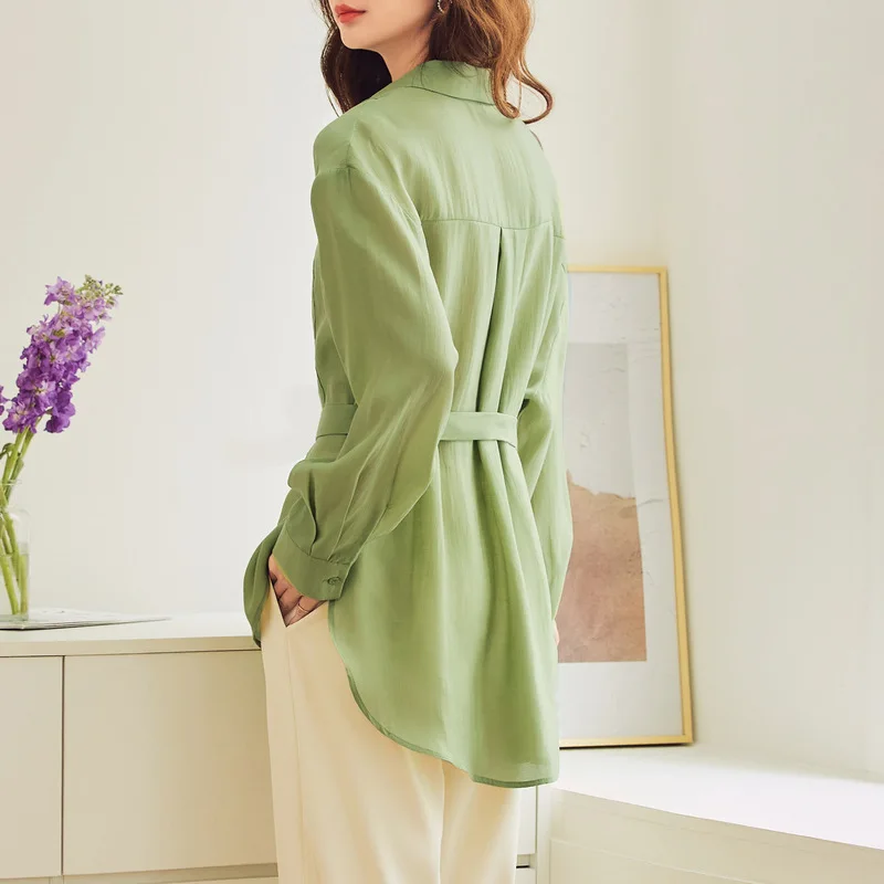 New Summer Women Silk Shirts Fashion Medium Long Women Blouse Shirts