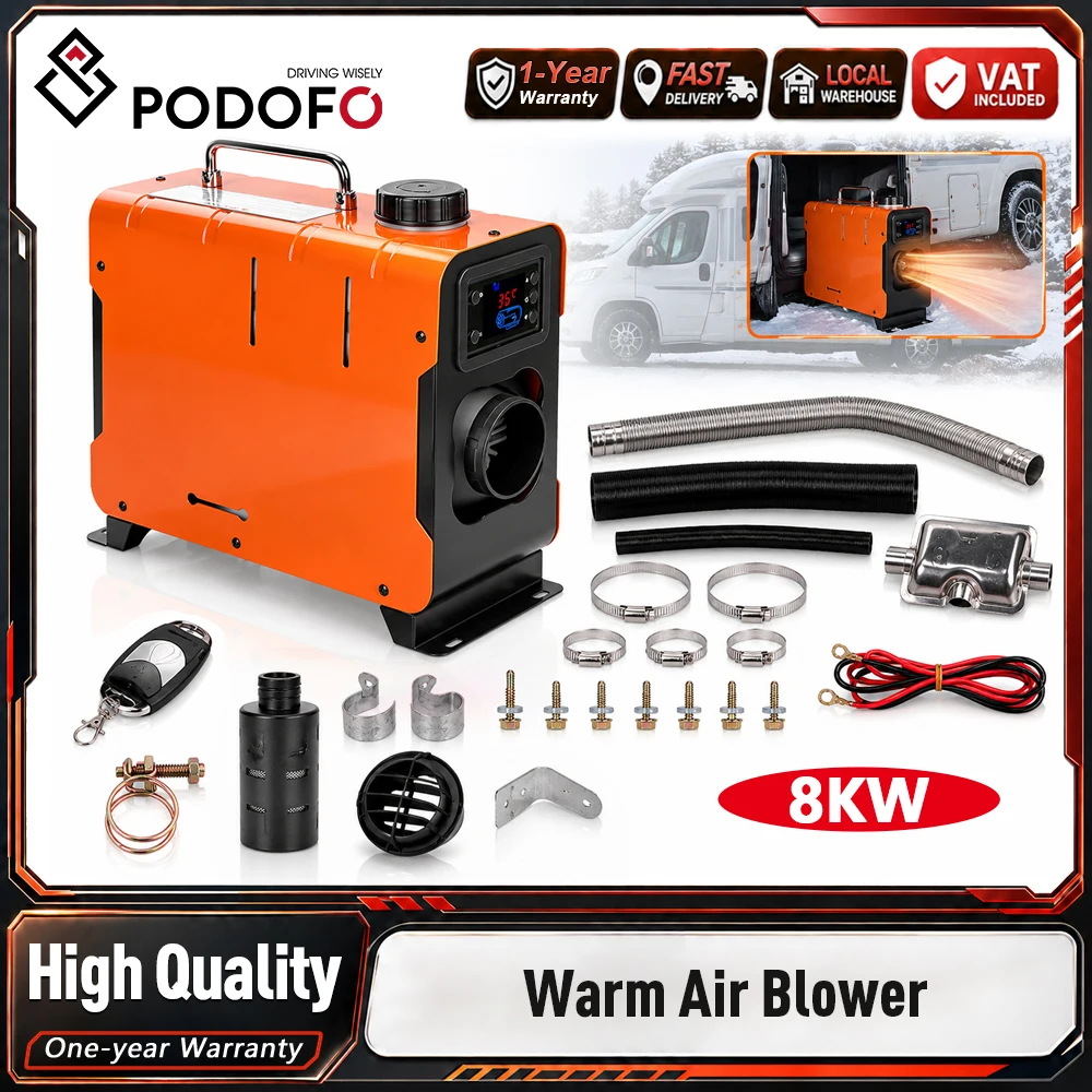 Podofo 8KW 12V 24V Diesel Air Heater Parking Diesel Heater Cab Heater Automotive Air Heater Vehicle Cabin Warmer With Remote Control Automatic Shutdown Protection For Car Truck