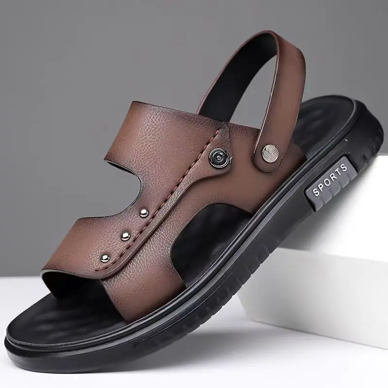 

Men Dual Purpose Beach Sandals Slippers Summer New Soft sole Non Slip PU Leather Open Toe Outdoor Casual Sports Sandals Slippers