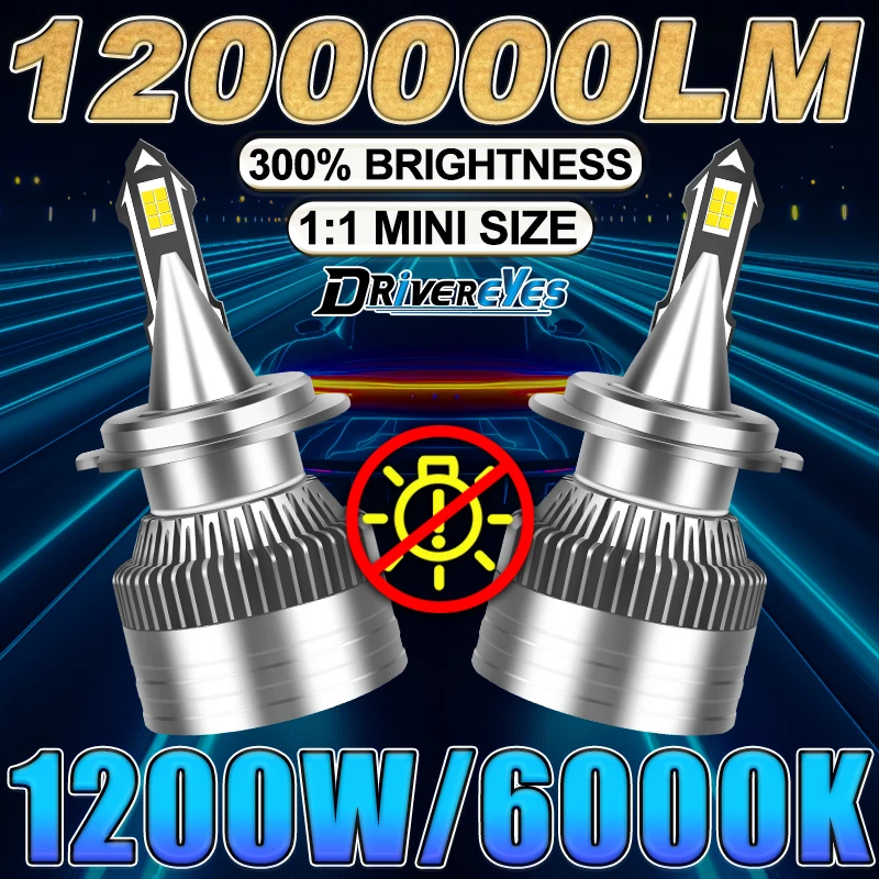 

Drivereyes H7 H4 H1 Led1200w Headlight Bulbs CANBUS No Errors 5570 CSP 9005 9006 9012 6000K White Fog Light Auto Lamp Turbo Fan