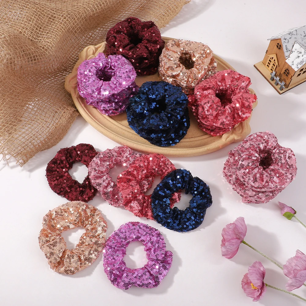 

30pcs Random Sparkly Sequin Scrunchies Glitter Hair Ties Ropes Colorful Elastic Hair Bands For Women Girls Kids Hair Accessories