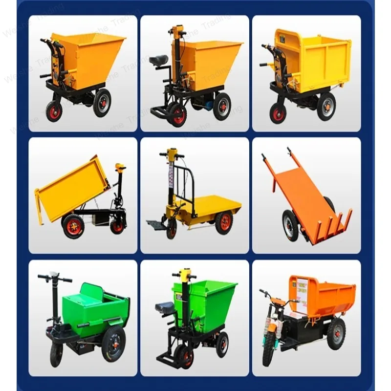 Construction site electric trolley gray bucket truck tricycle dump  tool  handling and pulling manure loading truck