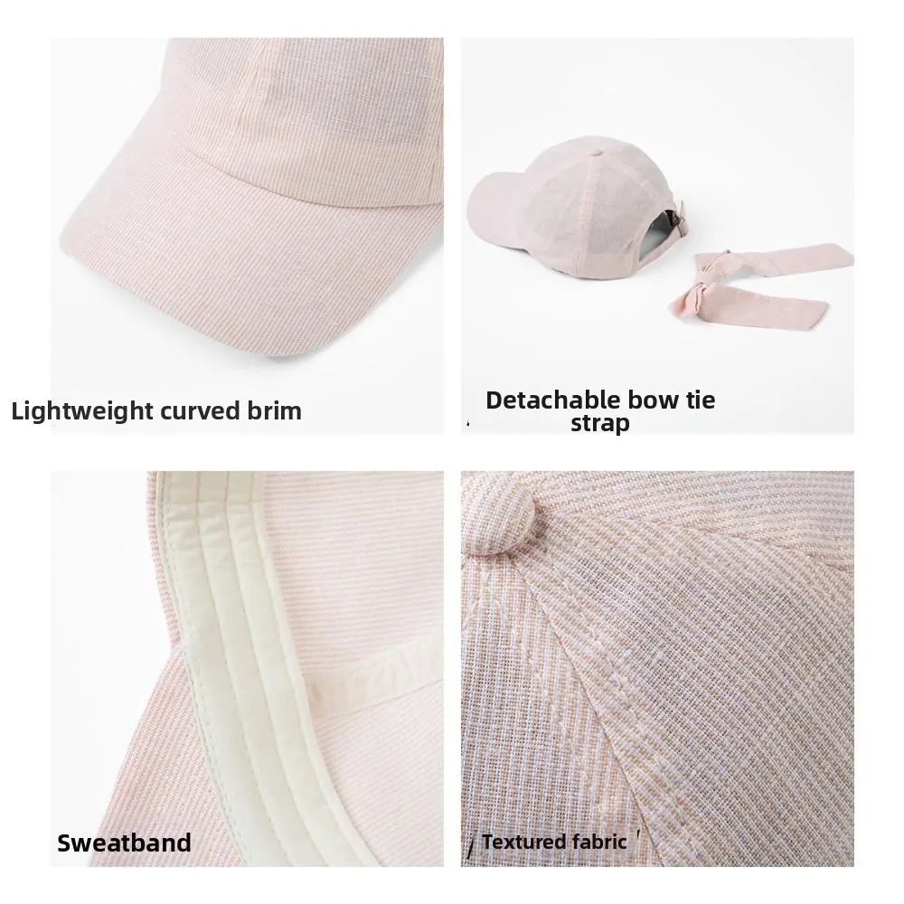 Breathable Bow Tie Sun Hat Lightweight Cotton Linen Women Baseball Cap Adjustable Outdoor Travel Curved Brim Hat For Women