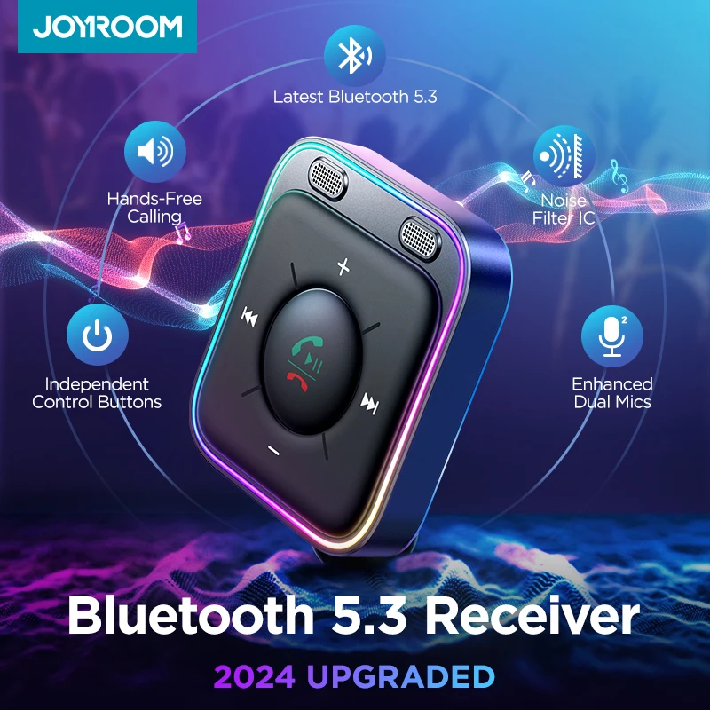 Joyroom Bluetooth 5.3 Bezprzewodowy Adapter Samochodowy z Ulepszonymi Podwójnymi Mikrofonami i Redukcją Szumów ENC, Adapter Samochodowy AUX 3.5mm do Rozmów w Trybie Głośnomówiącym