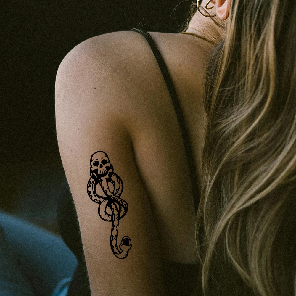 10 قطع من الوشم المؤقت لآكل الموت للهالوين بعلامة داكنة للنساء، ملصقات وشم على شكل هيكل عظمي لآكل الموت، تاتي مزيفة مقاومة للماء