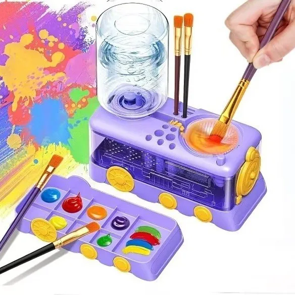 Water Circulation Paint Brush Cleaner Multifunctional Paint Brush Washer with Palette Art Painting Tool for Watercolor Acrylic
