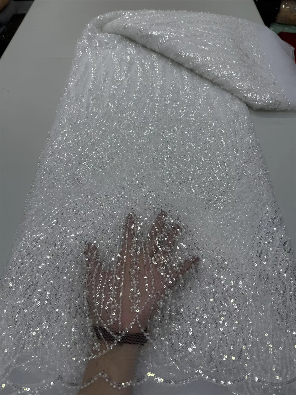 

White Fabrics Embroidered Lace Fabric High 5 Yards Quality 2025 French Lace Fabrics Quality Latest Luxury Wedding Dresses W696-1