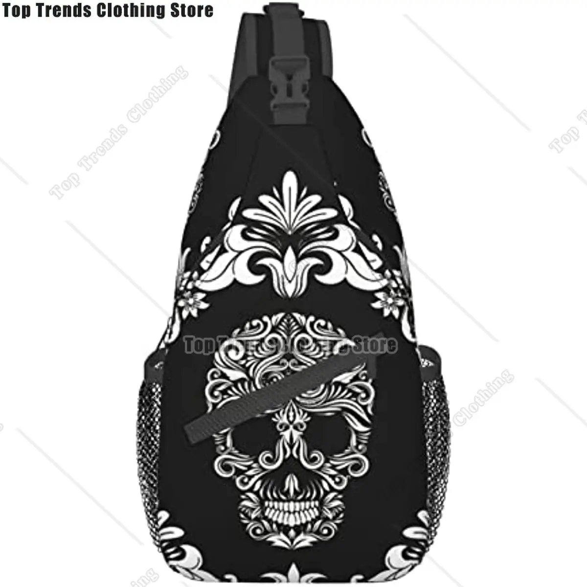 Sugar Skull On The Black Background Hiking Daypacks,Crossbody Sling Backpack Shoulder Bag Chest Bag For Men Women Outdoor